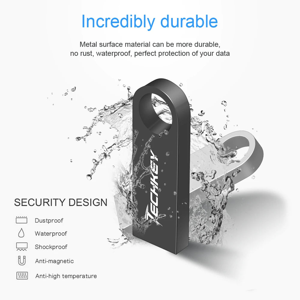new TECHKEY usb flash drive 64GB 32GB 16GB 8GB 4GB pen drive pendrive флешка waterproof silver u disk memoria cel usb stick gift