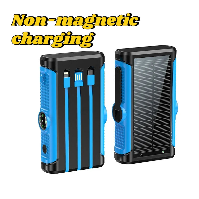 2025 NEW Solar Power Bank 20000mAh 22.5W Magnetic Wireless Powerbank Hand Crank with Cable Portable Charger for Outdoor Camping