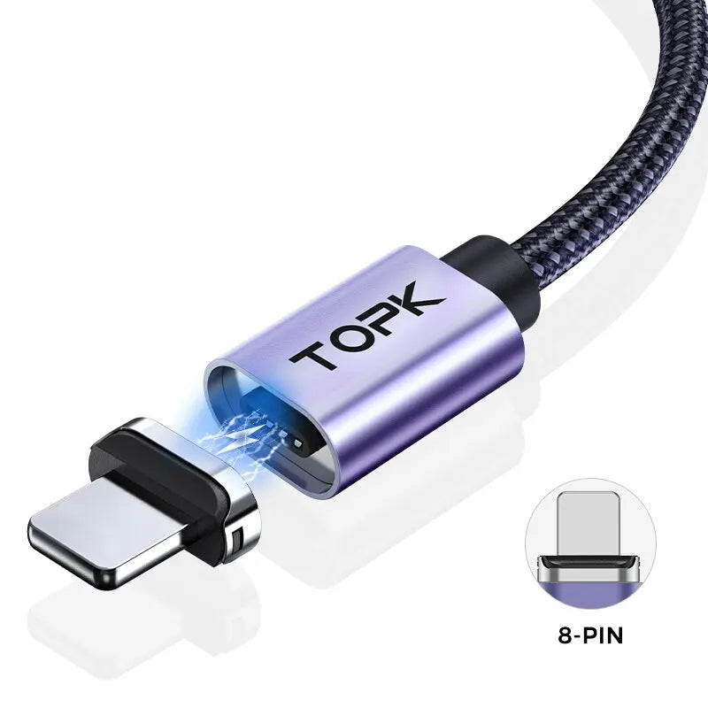 TOPK Magnetic Charging Cable 3A Micro USB Type C Cable with Led Light Magnet Phone Charger Cord for iPhone Android Devices