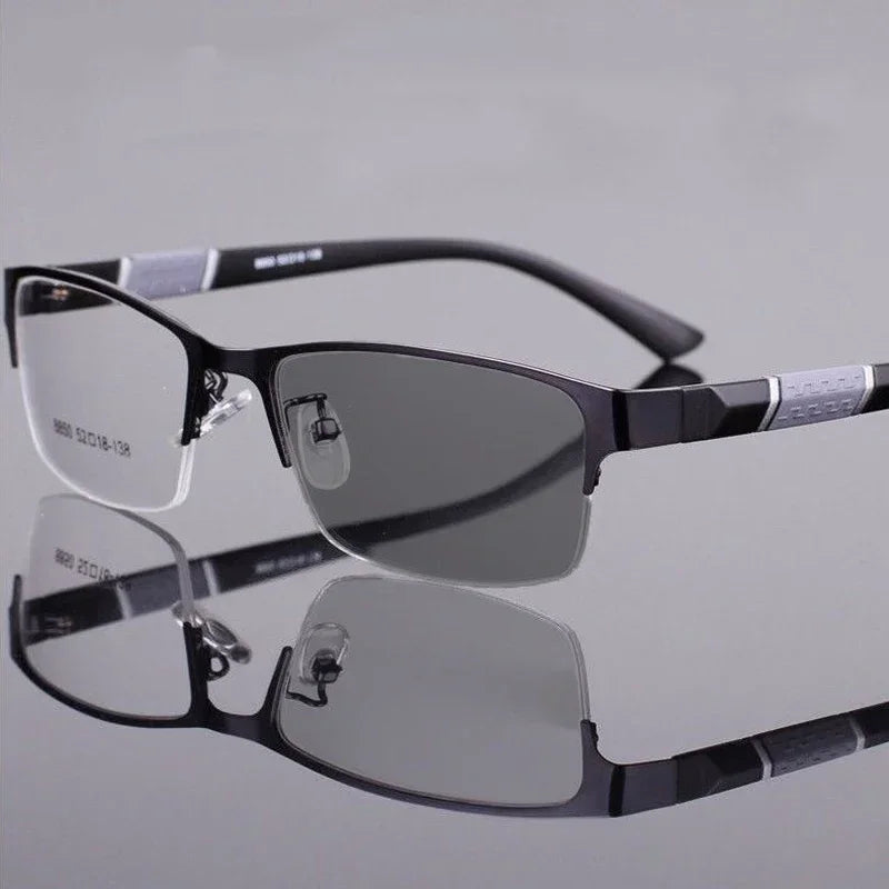Smart Photochromic Near Sight Sun Glasses for Business Women Men Retro Metal Half Frame Myopia Eyewear Anti-UV Minus Goggles