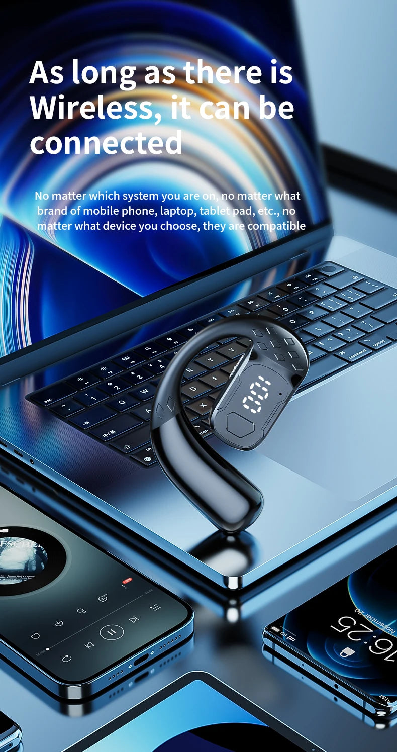 Wireless Headset 180° Rotation Adjustable Left Right Open Bluetooth 5.4 Ear Universal Earphone Mic Sport Business Music Ear-Hook