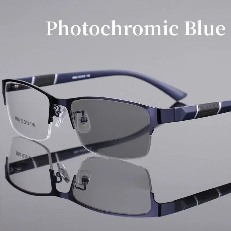 Smart Photochromic Near Sight Sun Glasses for Business Women Men Retro Metal Half Frame Myopia Eyewear Anti-UV Minus Goggles