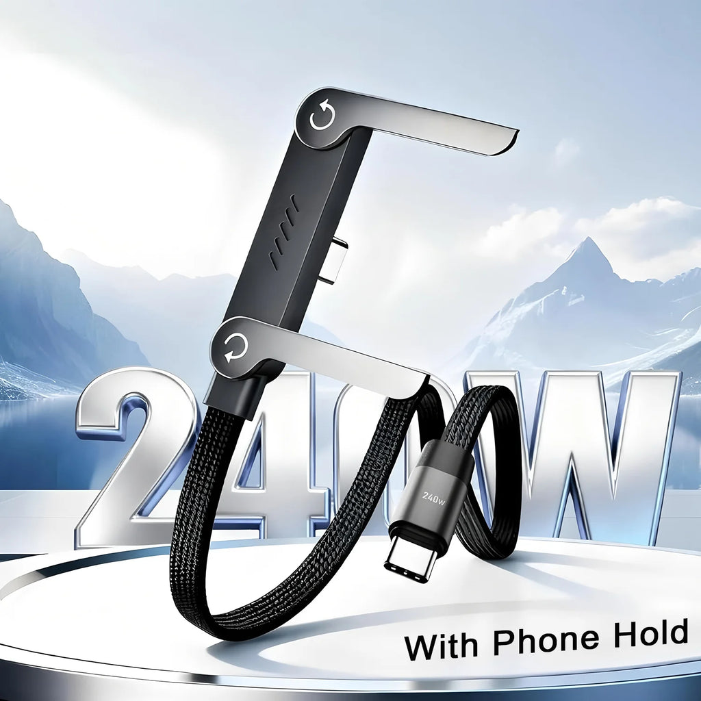 240W Fast Charging Foldable Mobile Phone Holder Data Cable Multi-Angle Adjustment Non-Stop Charging Phone Holder PD Usb Cable