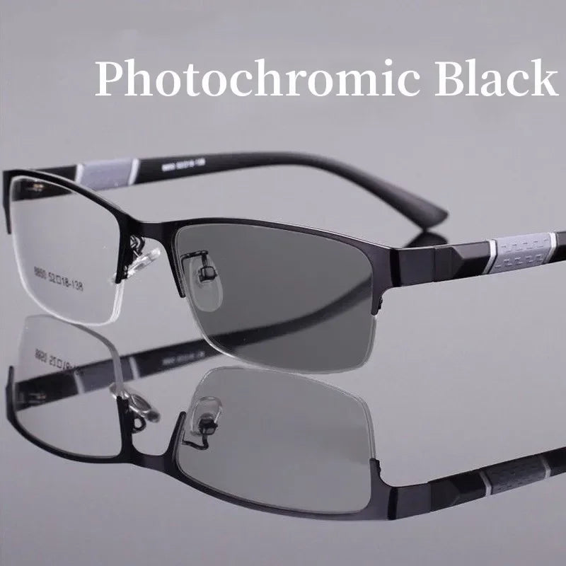 Smart Photochromic Near Sight Sun Glasses for Business Women Men Retro Metal Half Frame Myopia Eyewear Anti-UV Minus Goggles