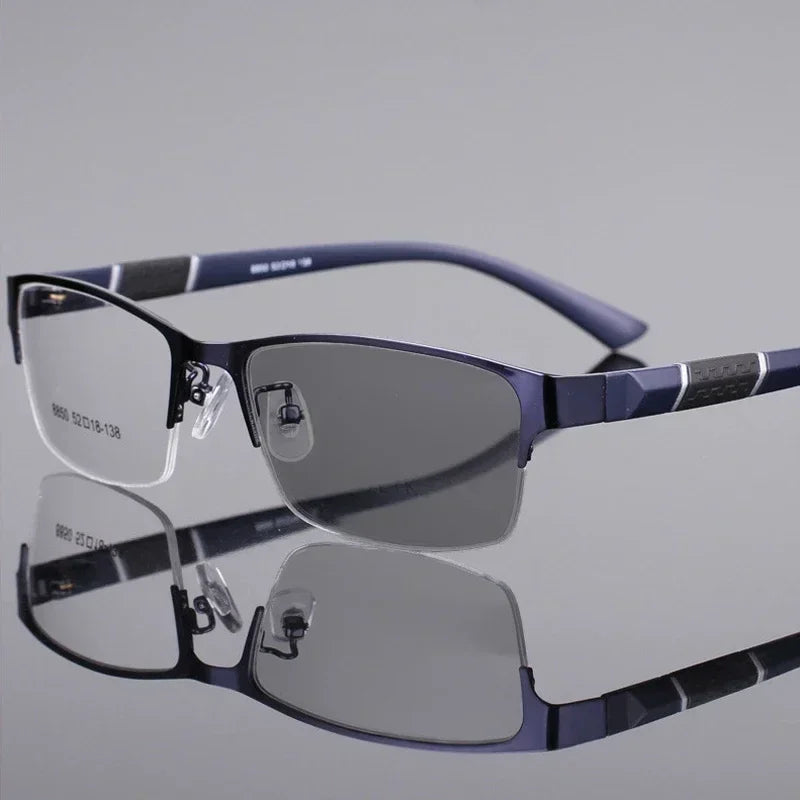 Smart Photochromic Near Sight Sun Glasses for Business Women Men Retro Metal Half Frame Myopia Eyewear Anti-UV Minus Goggles