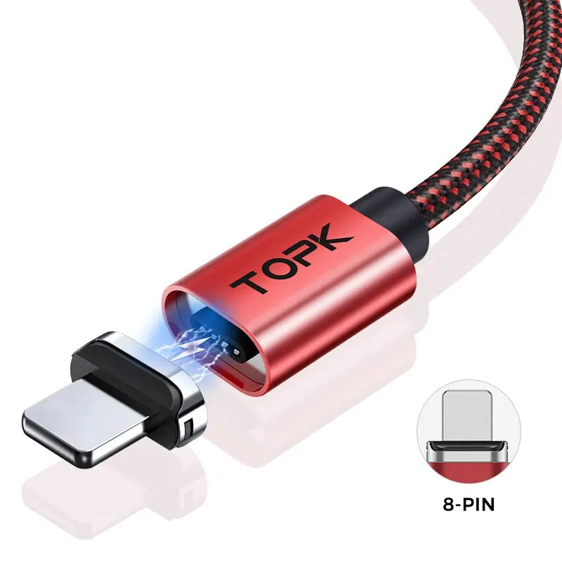 TOPK Magnetic Charging Cable 3A Micro USB Type C Cable with Led Light Magnet Phone Charger Cord for iPhone Android Devices