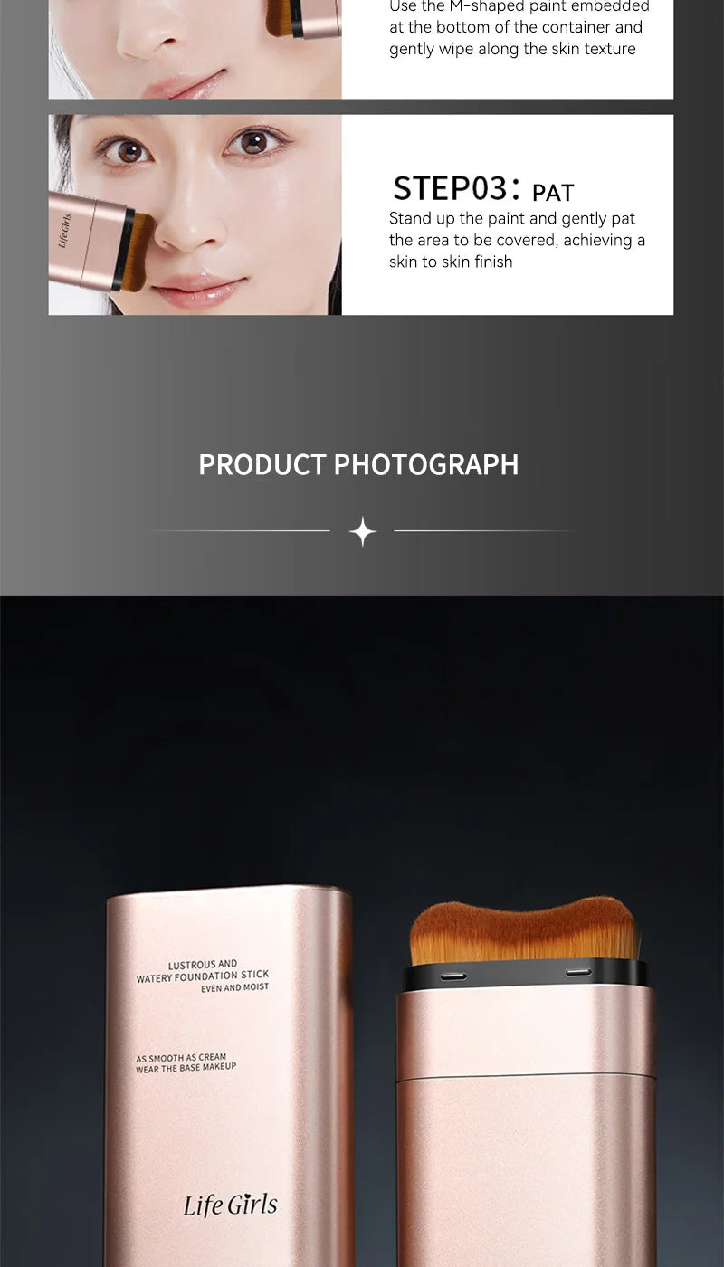 Light and Moist Hydrating Foundation, Natural-Looking, Moisturizing, Shiny, Thin and Lightweight, Double-Headed Makeup Foundation That Rotates for Easy Use, with Its Own Brush, Waterproof, Easy to Apply Makeup, and Easy for B