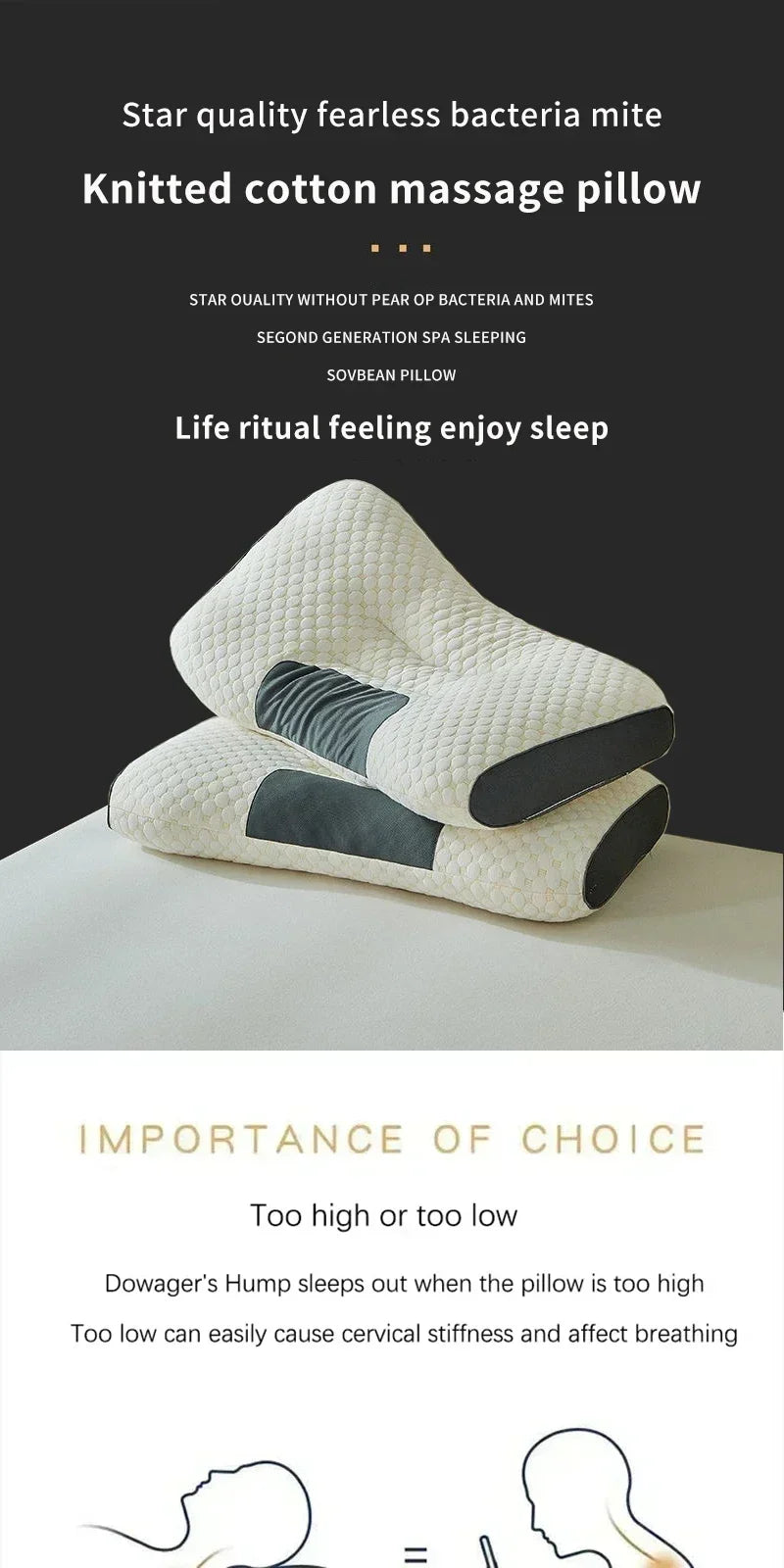 High Quality Washable Knitted Massage Pillow Better Sleep Neck Support hypoallergenic pillow Household Pillow Does Not Collapse
