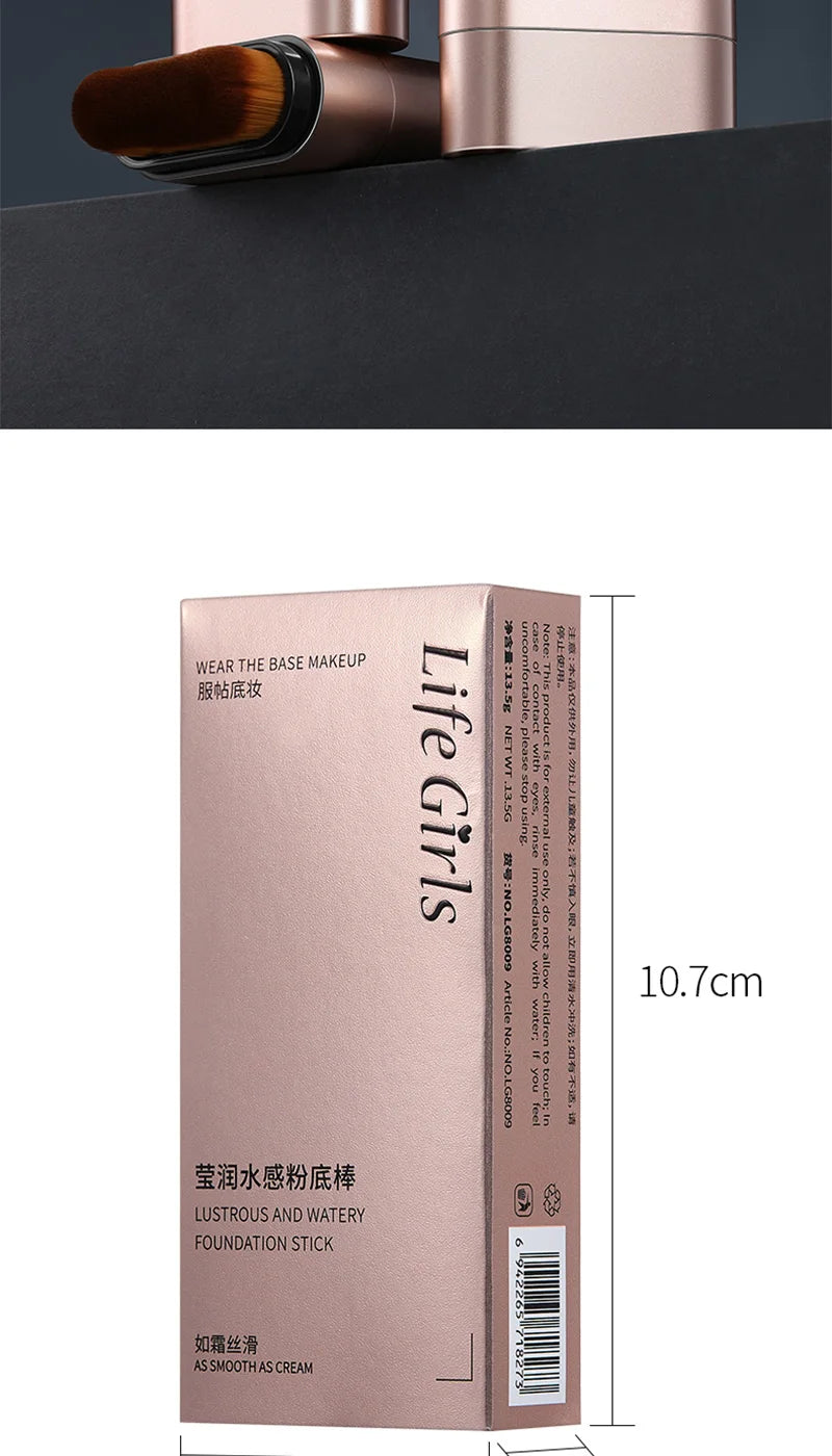 Light and Moist Hydrating Foundation, Natural-Looking, Moisturizing, Shiny, Thin and Lightweight, Double-Headed Makeup Foundation That Rotates for Easy Use, with Its Own Brush, Waterproof, Easy to Apply Makeup, and Easy for B