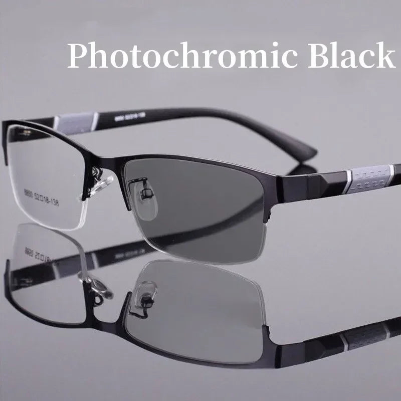Smart Photochromic Near Sight Sun Glasses for Business Women Men Retro Metal Half Frame Myopia Eyewear Anti-UV Minus Goggles