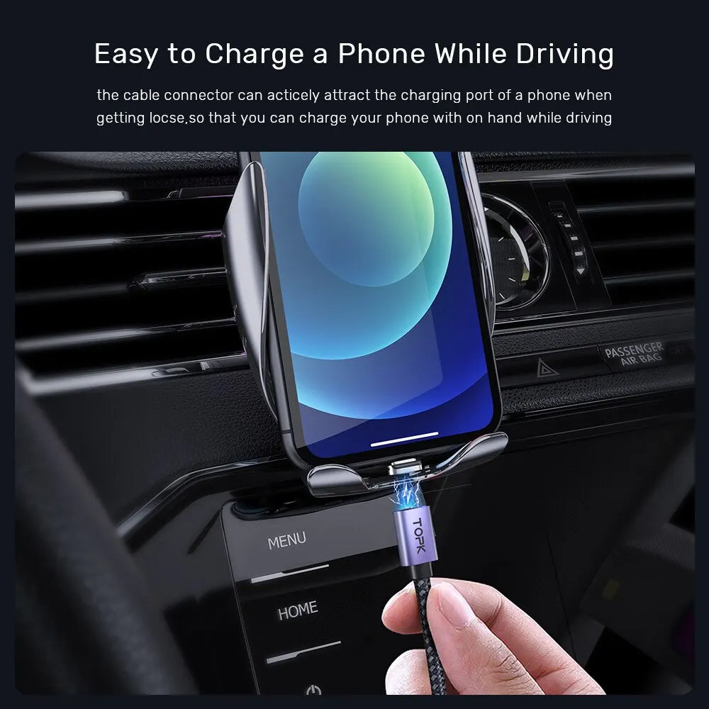 TOPK Magnetic Charging Cable 3A Micro USB Type C Cable with Led Light Magnet Phone Charger Cord for iPhone Android Devices