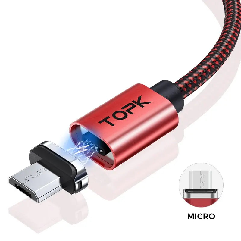 TOPK Magnetic Charging Cable 3A Micro USB Type C Cable with Led Light Magnet Phone Charger Cord for iPhone Android Devices