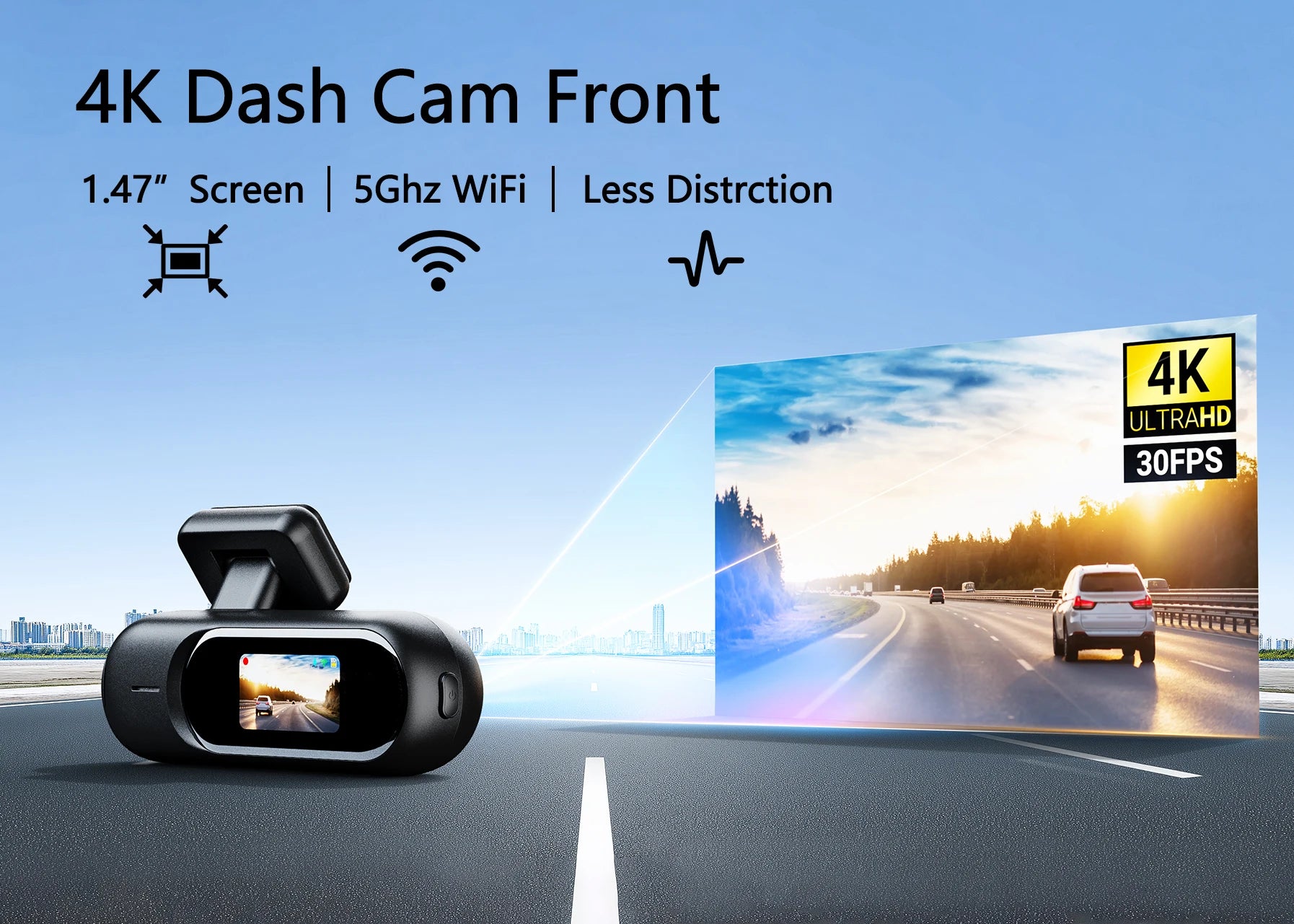Dash Cam for cas 4K UHD Recording Front Rear Car Camera HDR Night Vision Recorder Built in Wi-Fi Parking Mode