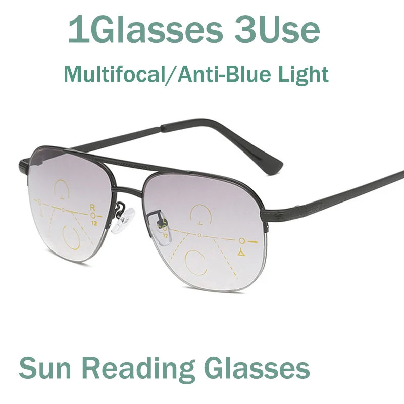 Sun Multi-focal Progressive Reading Glasses Men Women Fashion Anti Blue Ray Presbyopic Glasses Computer Optical Far Near Eyeglas