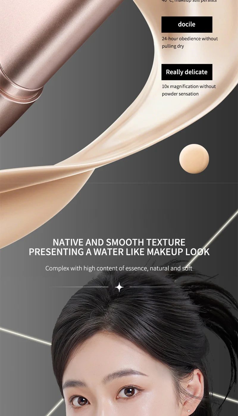 Light and Moist Hydrating Foundation, Natural-Looking, Moisturizing, Shiny, Thin and Lightweight, Double-Headed Makeup Foundation That Rotates for Easy Use, with Its Own Brush, Waterproof, Easy to Apply Makeup, and Easy for B