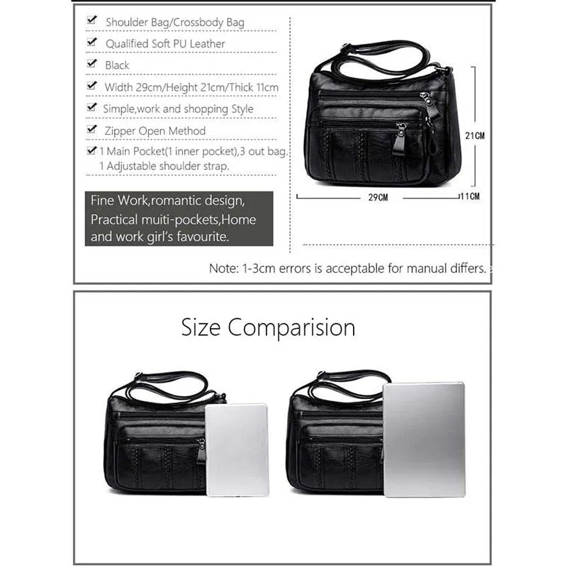 Women's Bag PU Multilayered Soft Leather Ladies Fashion Simple Shoulder Bags Mom's Bags Crossbody Bag