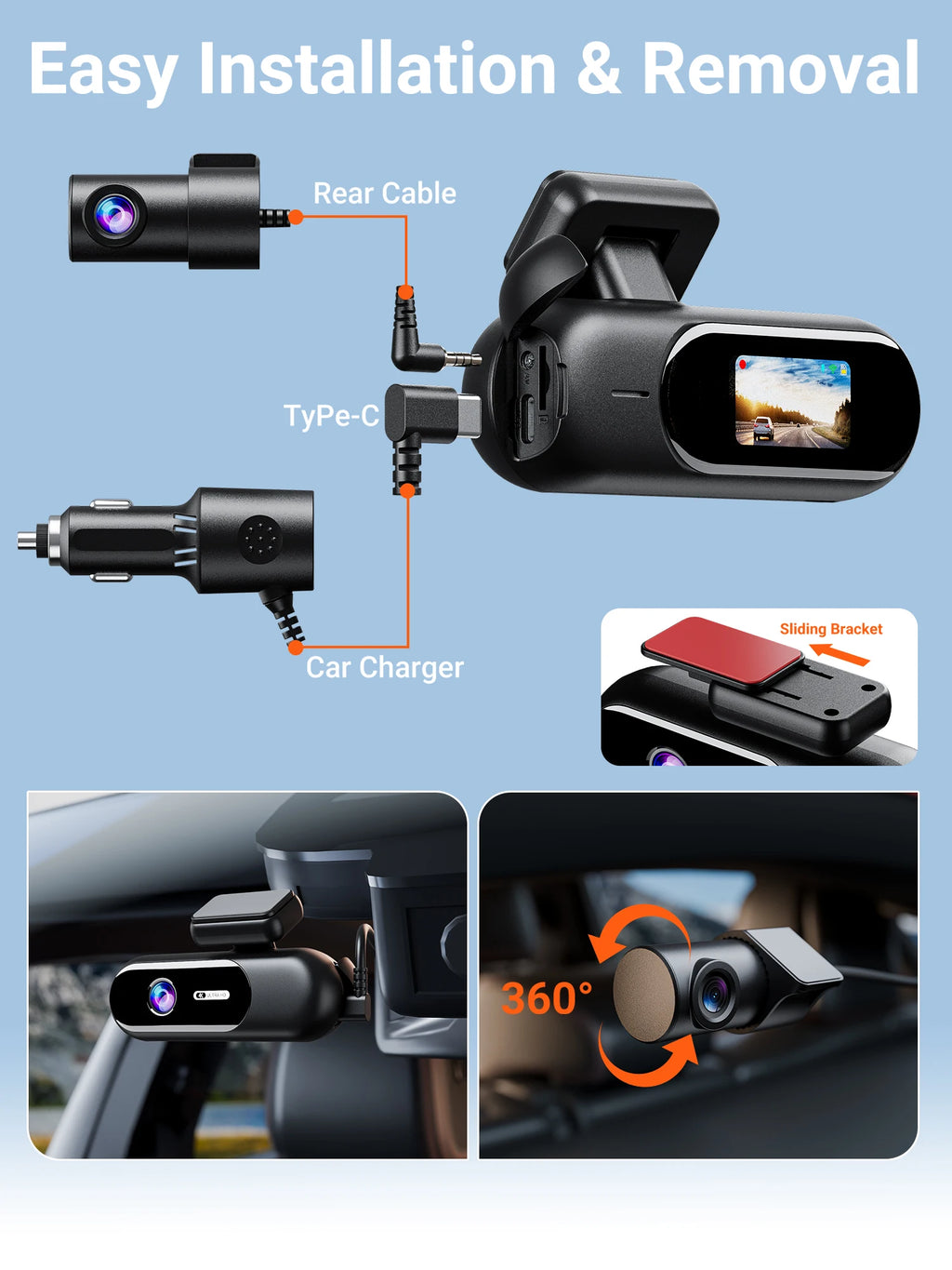 Dash Cam for cas 4K UHD Recording Front Rear Car Camera HDR Night Vision Recorder Built in Wi-Fi Parking Mode
