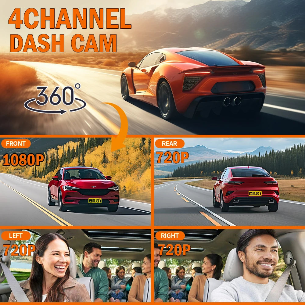 Dashcam for cars 4 Channel Black Box WiFi Driving Camera FHD 1080P Night Vision Loop Recording add Hardwire kit car accessories