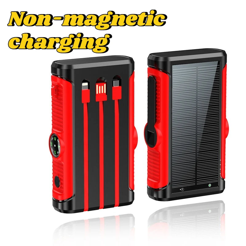 2025 NEW Solar Power Bank 20000mAh 22.5W Magnetic Wireless Powerbank Hand Crank with Cable Portable Charger for Outdoor Camping