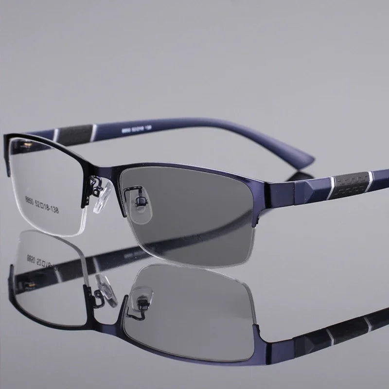 Smart Photochromic Near Sight Sun Glasses for Business Women Men Retro Metal Half Frame Myopia Eyewear Anti-UV Minus Goggles