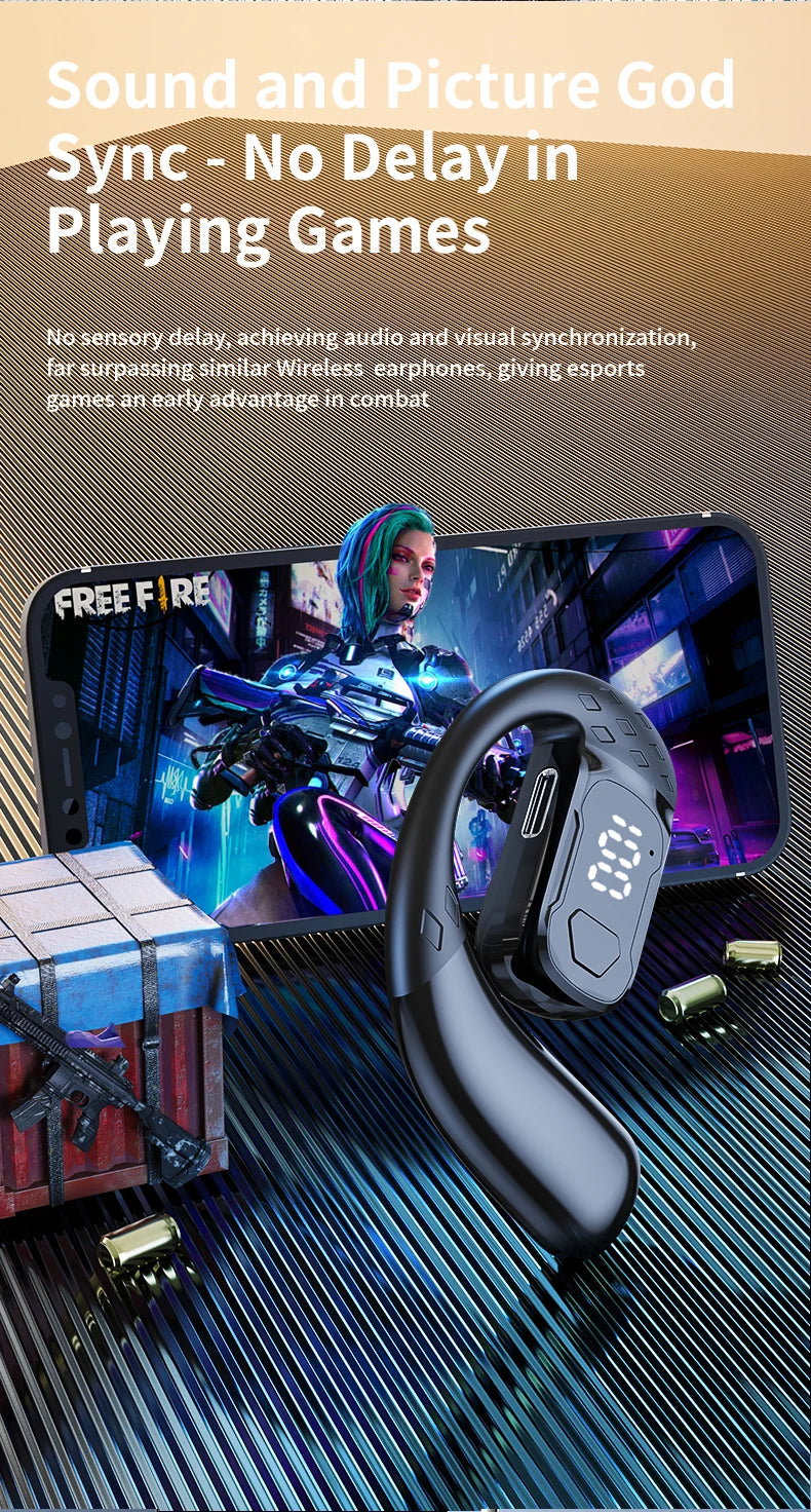 Wireless Headset 180° Rotation Adjustable Left Right Open Bluetooth 5.4 Ear Universal Earphone Mic Sport Business Music Ear-Hook