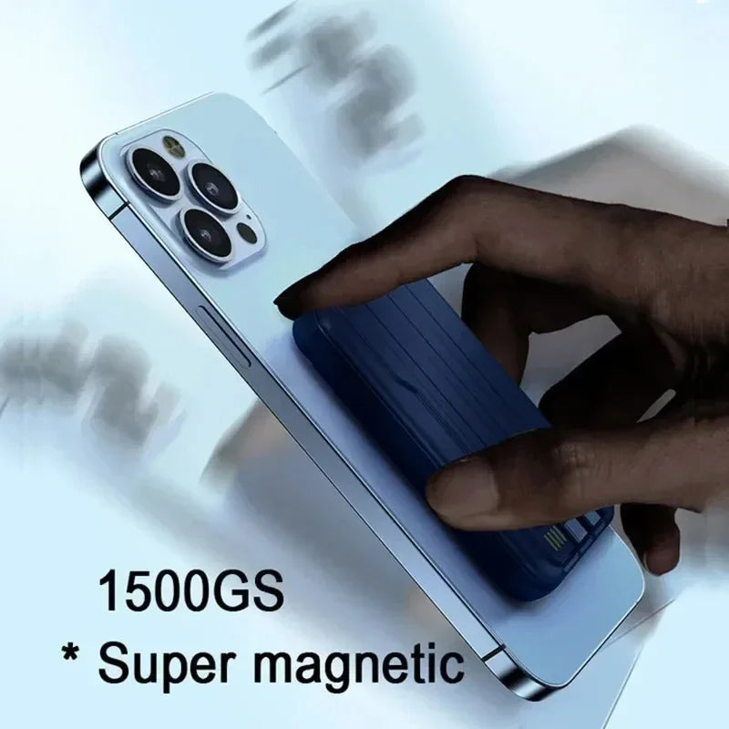 Portable Power Bank 20000mAh Wireless Powerful Magnetic Power Bank Built in 3 Cable Powerbank Fast Charging For iPhone 15 Xiaomi