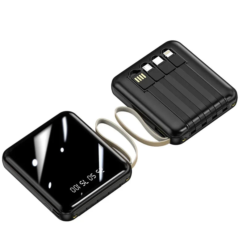 20000 10000mAh New Power Bank with 4 Charging Cables Mini Large Capacity Mirrored Power Bank Portable Fast Charging Powerbanks