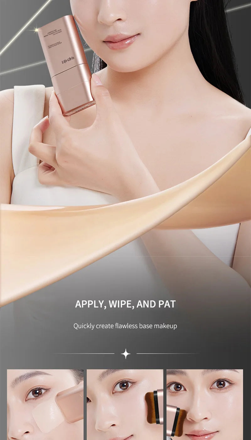 Light and Moist Hydrating Foundation, Natural-Looking, Moisturizing, Shiny, Thin and Lightweight, Double-Headed Makeup Foundation That Rotates for Easy Use, with Its Own Brush, Waterproof, Easy to Apply Makeup, and Easy for B