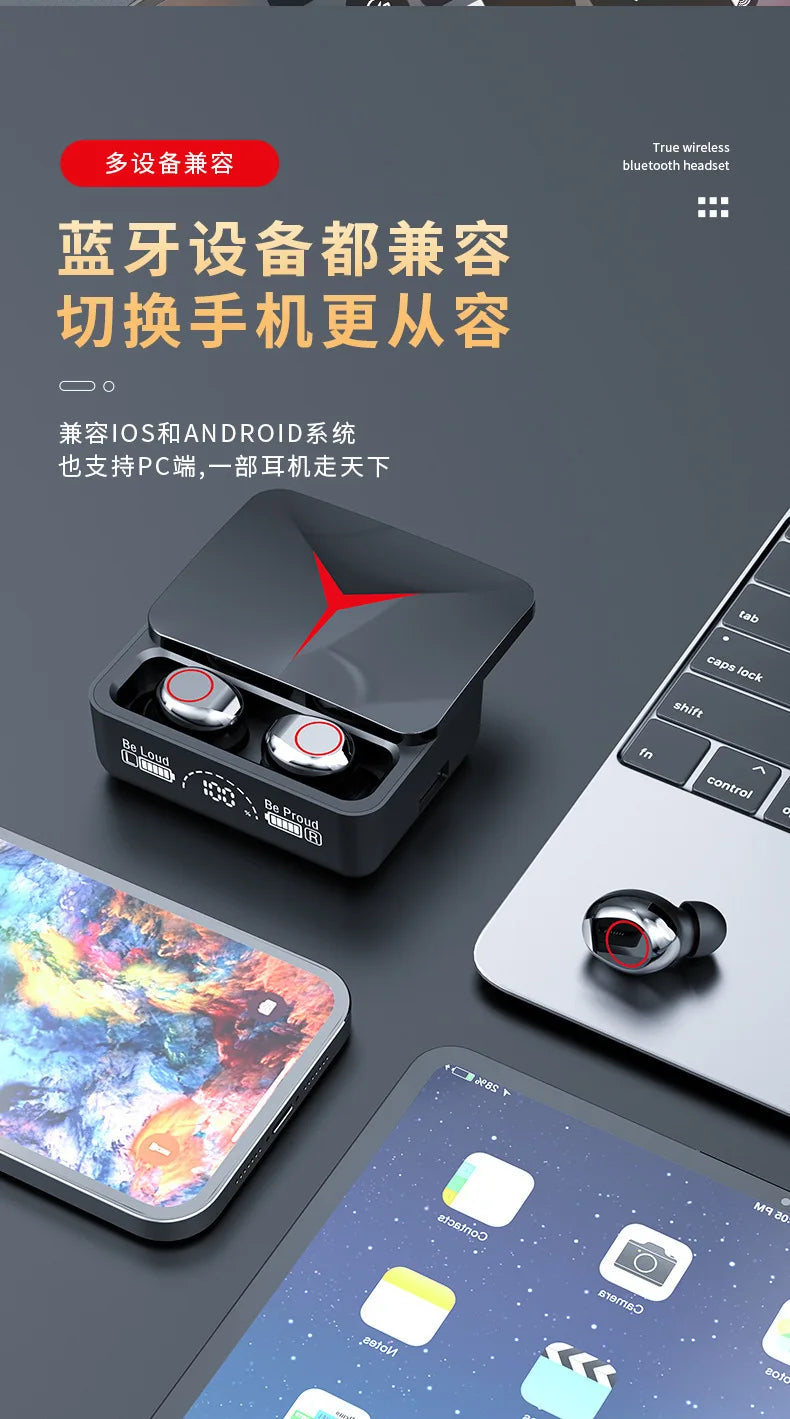 Wireless Bluetooth earbuds, in-ear touch earbuds, gaming headphones, stereo noise-cancelling, with microphone, for mobile gaming