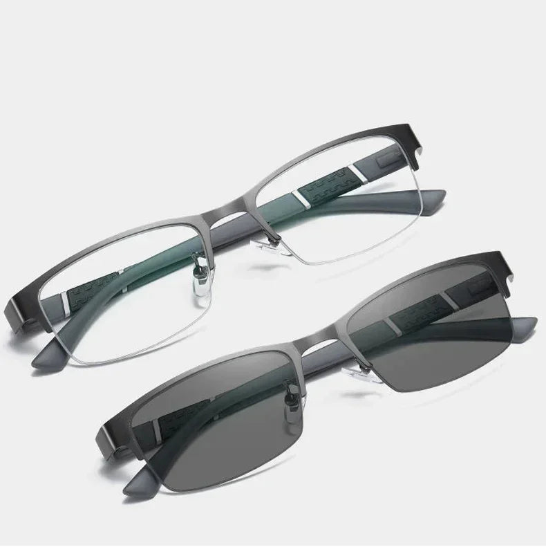 Smart Photochromic Near Sight Sun Glasses for Business Women Men Retro Metal Half Frame Myopia Eyewear Anti-UV Minus Goggles