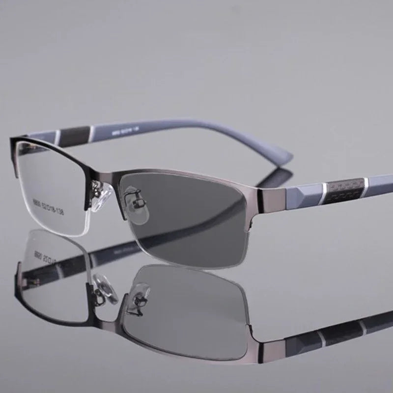 Smart Photochromic Near Sight Sun Glasses for Business Women Men Retro Metal Half Frame Myopia Eyewear Anti-UV Minus Goggles