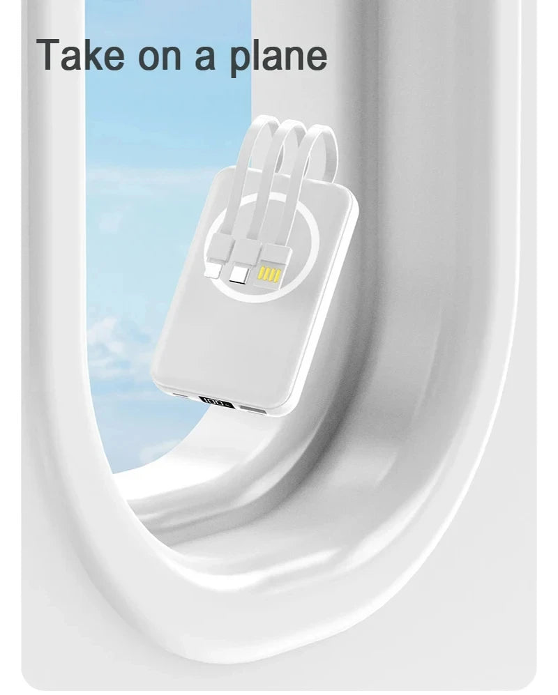 Portable Power Bank 20000mAh Wireless Powerful Magnetic Power Bank Built in 3 Cable Powerbank Fast Charging For iPhone 15 Xiaomi