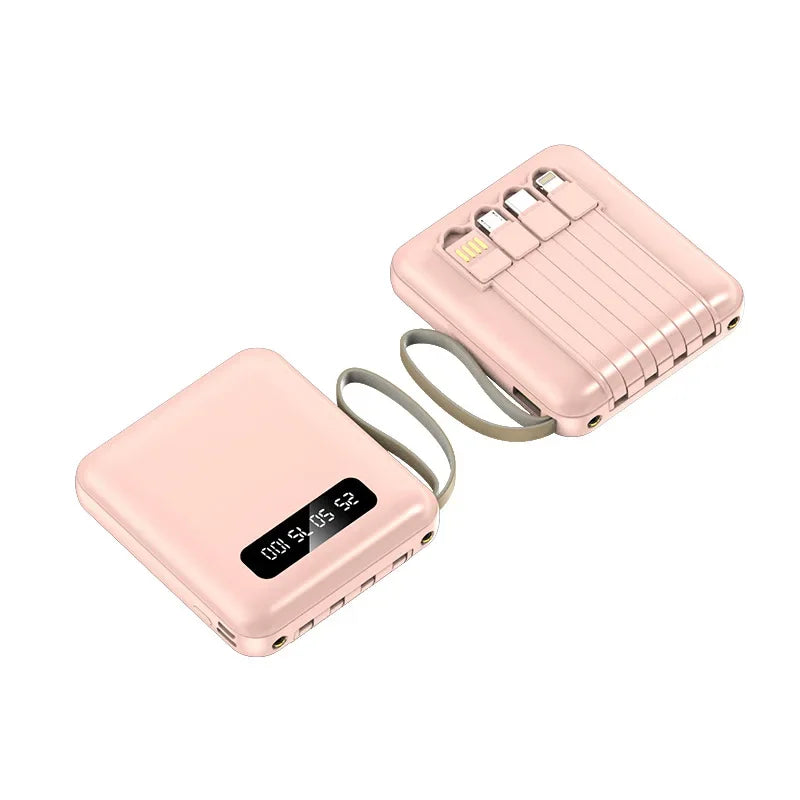 20000 10000mAh New Power Bank with 4 Charging Cables Mini Large Capacity Mirrored Power Bank Portable Fast Charging Powerbanks