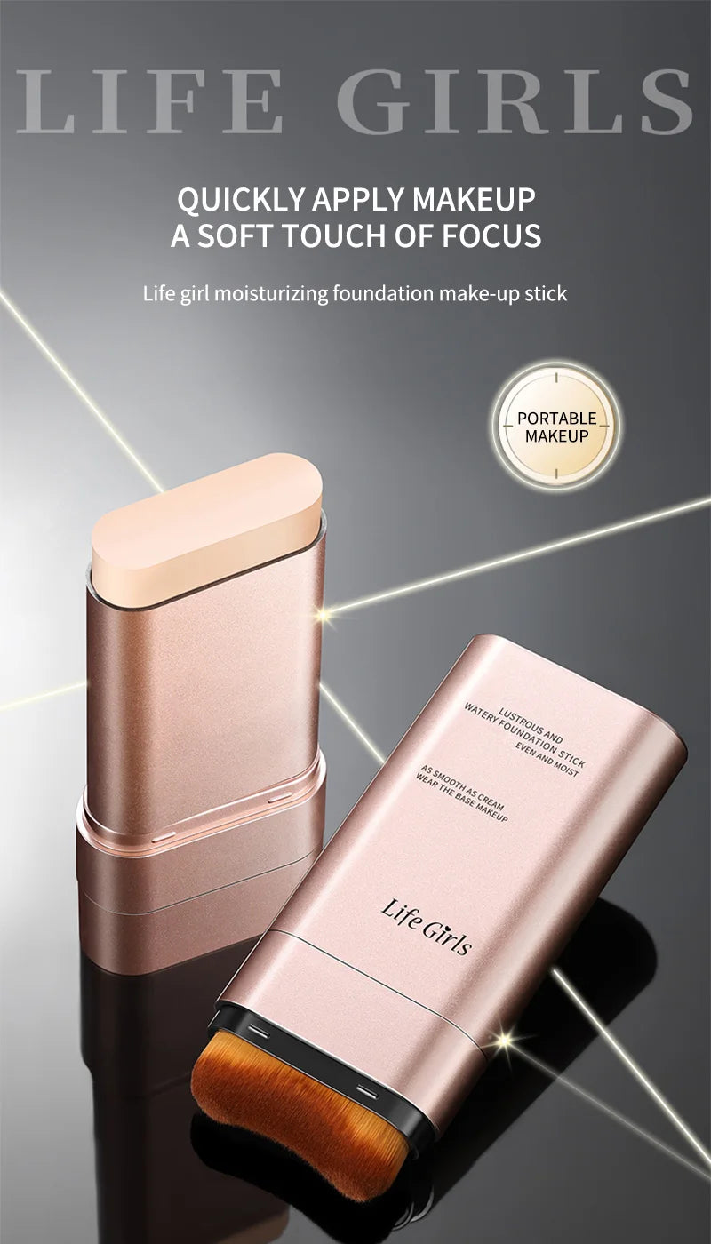 Light and Moist Hydrating Foundation, Natural-Looking, Moisturizing, Shiny, Thin and Lightweight, Double-Headed Makeup Foundation That Rotates for Easy Use, with Its Own Brush, Waterproof, Easy to Apply Makeup, and Easy for B
