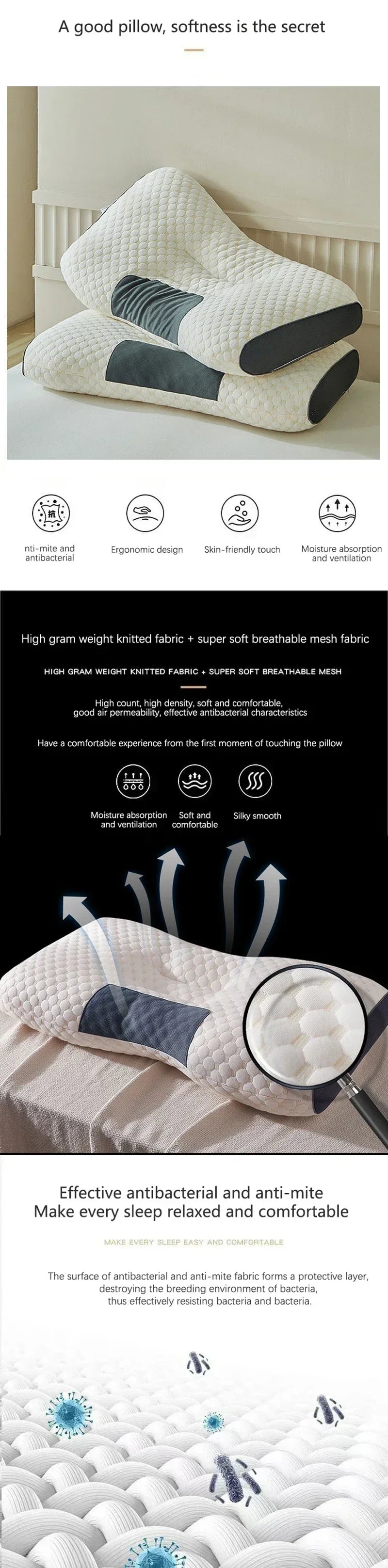 High Quality Washable Knitted Massage Pillow Better Sleep Neck Support hypoallergenic pillow Household Pillow Does Not Collapse