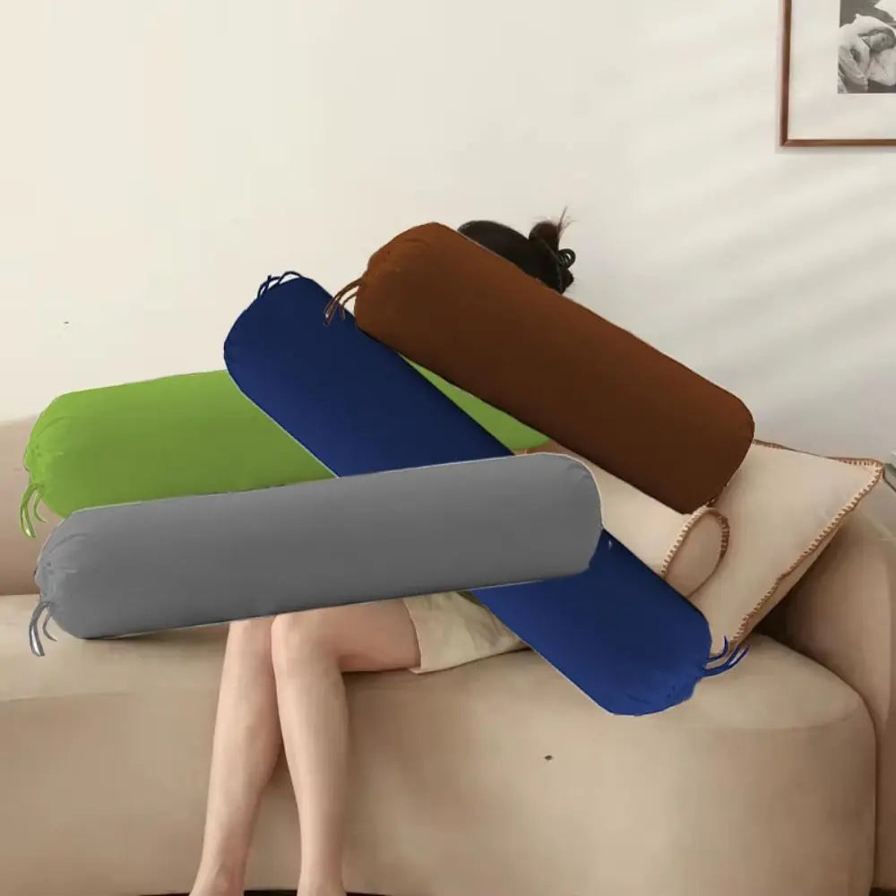 Durable Solid Color Long Cylindrical Pillowcase Washable Durable Bedroom Neck Bolster Pillowslip Household Removable Pillow Case