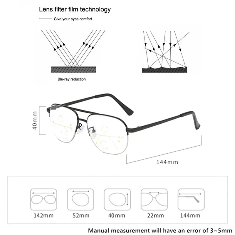 Sun Multi-focal Progressive Reading Glasses Men Women Fashion Anti Blue Ray Presbyopic Glasses Computer Optical Far Near Eyeglas
