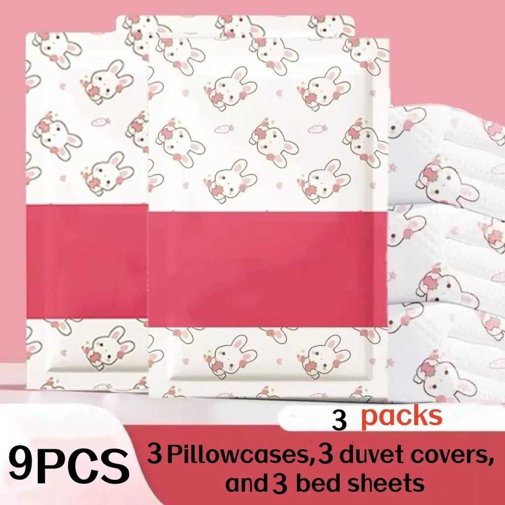 1/3 Pack Set Includes (1 Pillowcase + 1 Bed Sheet + 1 Duvet Cover) Disposable Bed Sheet, Duvet Cover, Pillowcase, Thickened Hotel Travel Bedding, Dirt-Resistant, Easy to Carry, a Blessing for Those Who Are Hygienic, No-Wash S