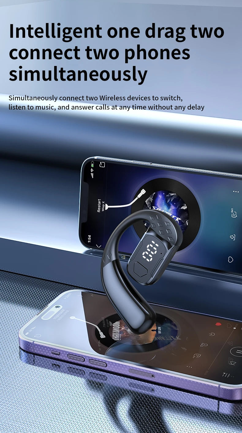 Wireless Headset 180° Rotation Adjustable Left Right Open Bluetooth 5.4 Ear Universal Earphone Mic Sport Business Music Ear-Hook